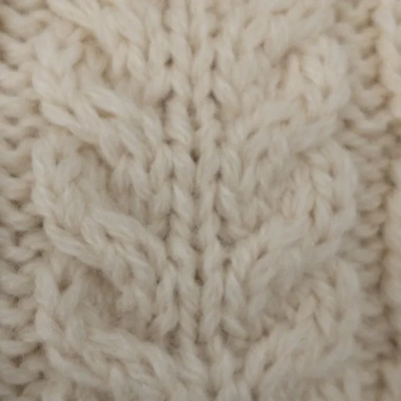 Soft Irish Wool LL Bean Fisherman Cardigan Collarless Aran Knit Sweater Cream M